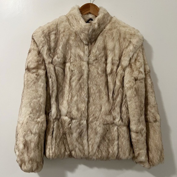 Split End Ltd Vintage Womens Genuine Rabbit Fur Jacket Cream Tan Size Medium