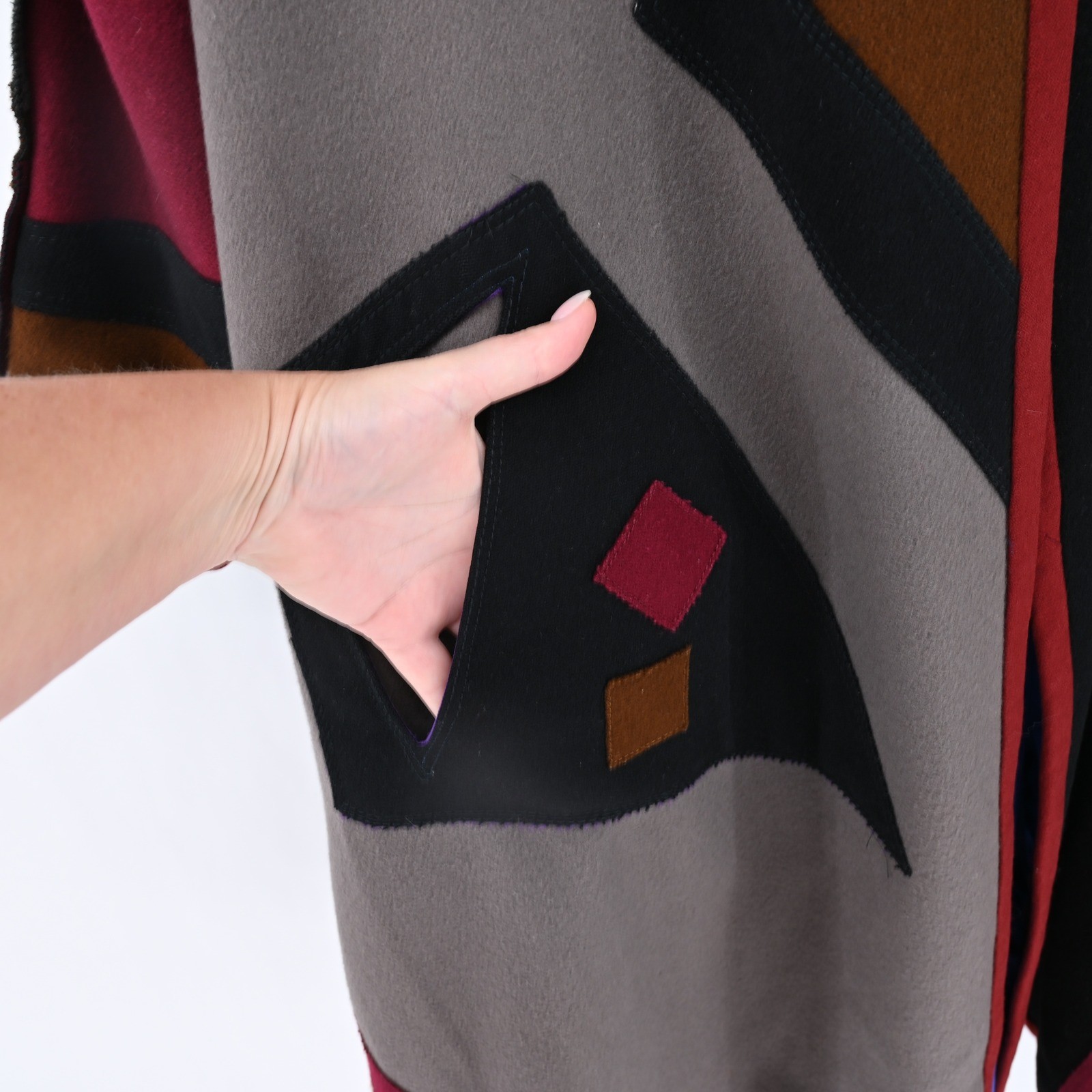 VTG Lagenlook Handmade Art to Wear Geometric Patchwork Long Coat of Many Colors