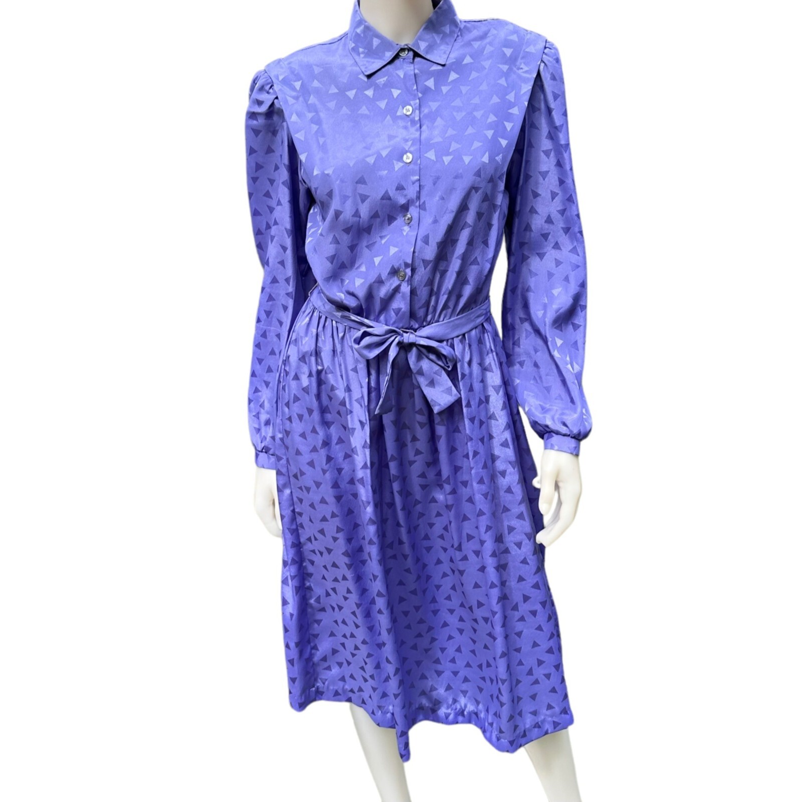 Vintage 80s Shirtdress sz 12 Kenny Classics Career Midi Slinky Geometric Purple