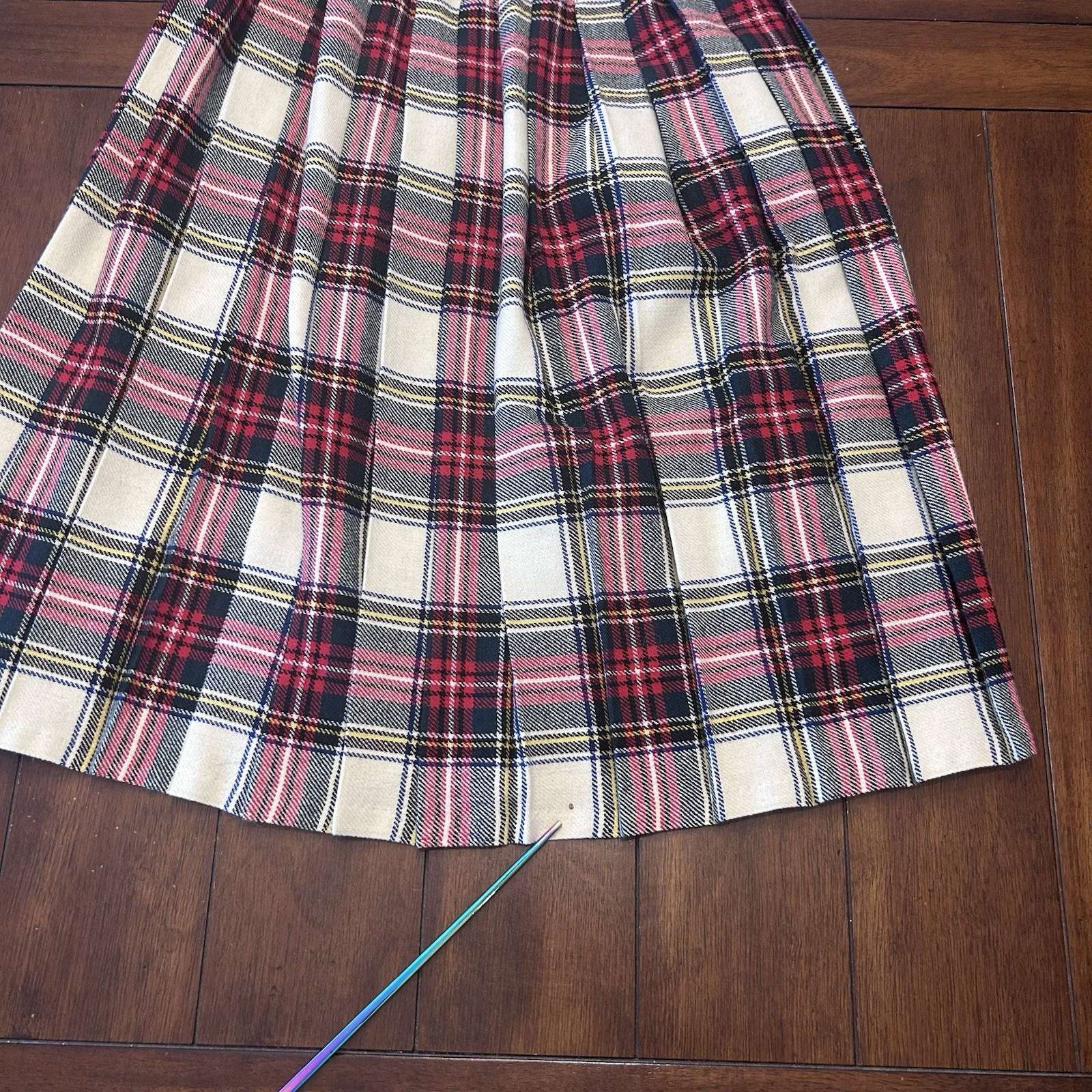 VTG Harrods Red Tartan Maxi Skirt Wool Old Money Plaid Academia Kilt Size 12