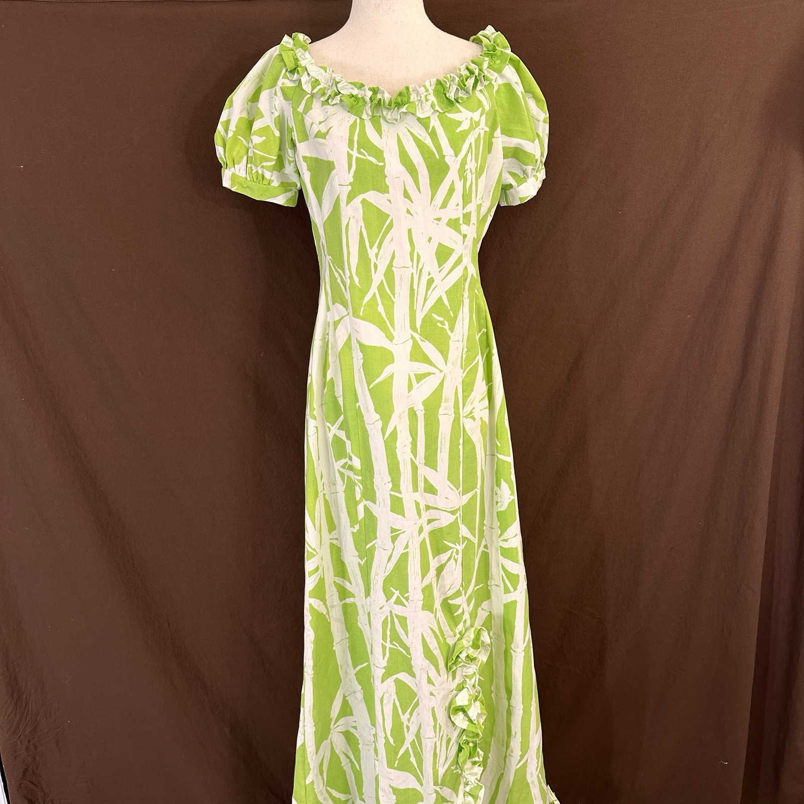 Handmade Polynesian-Style Dress Tiki Aloha Hawaiian M/L Green Bamboo