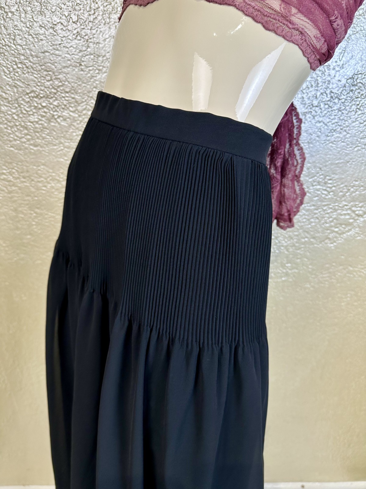 Vintage 1960’s-1970’s Ladies ALEXANDER CLARE Black Chiffon Maxi Skirt w/Satin XS