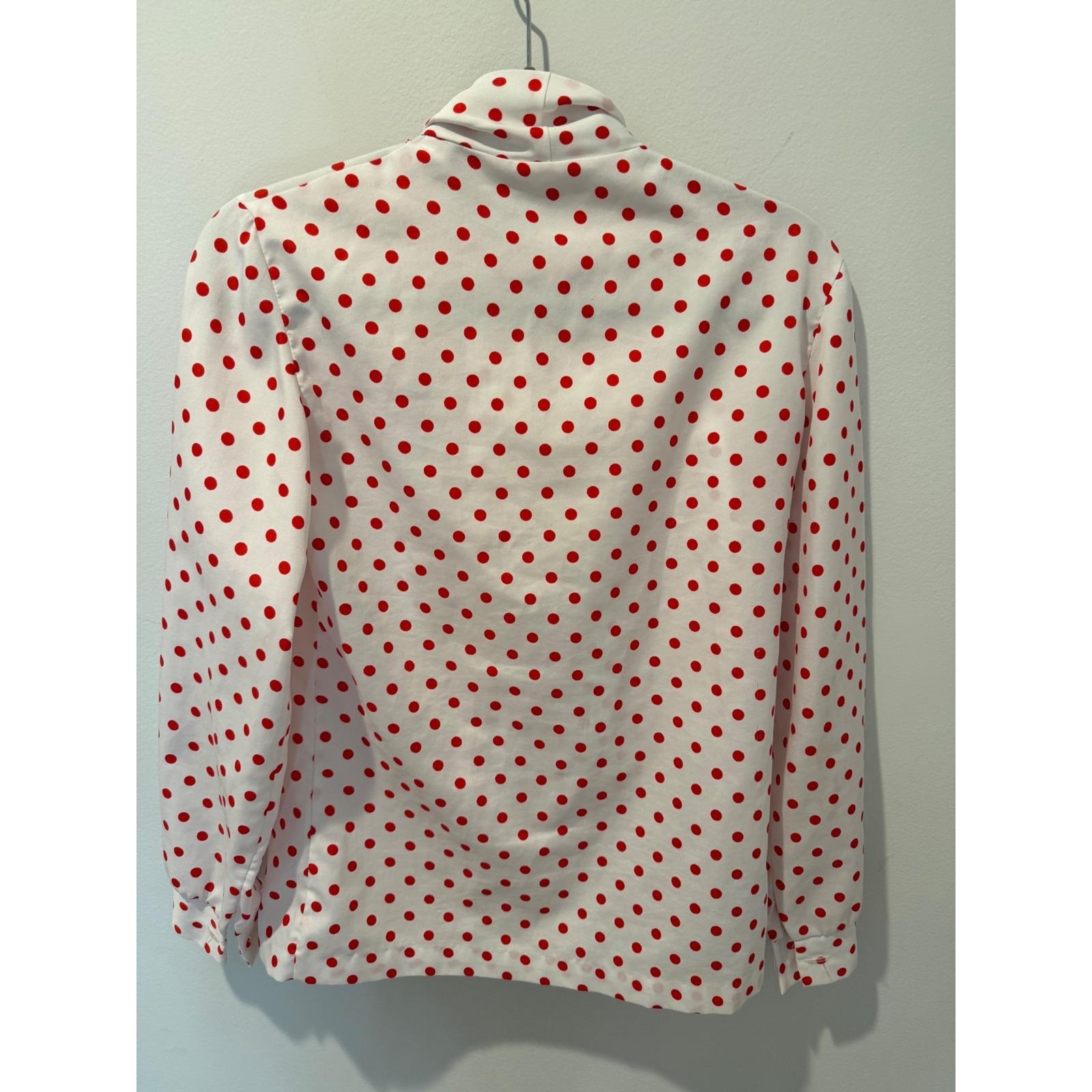 Vintage 70s Mardi Mode Polka Dot Tie Neck Blouse Red White Retro Top Size 10