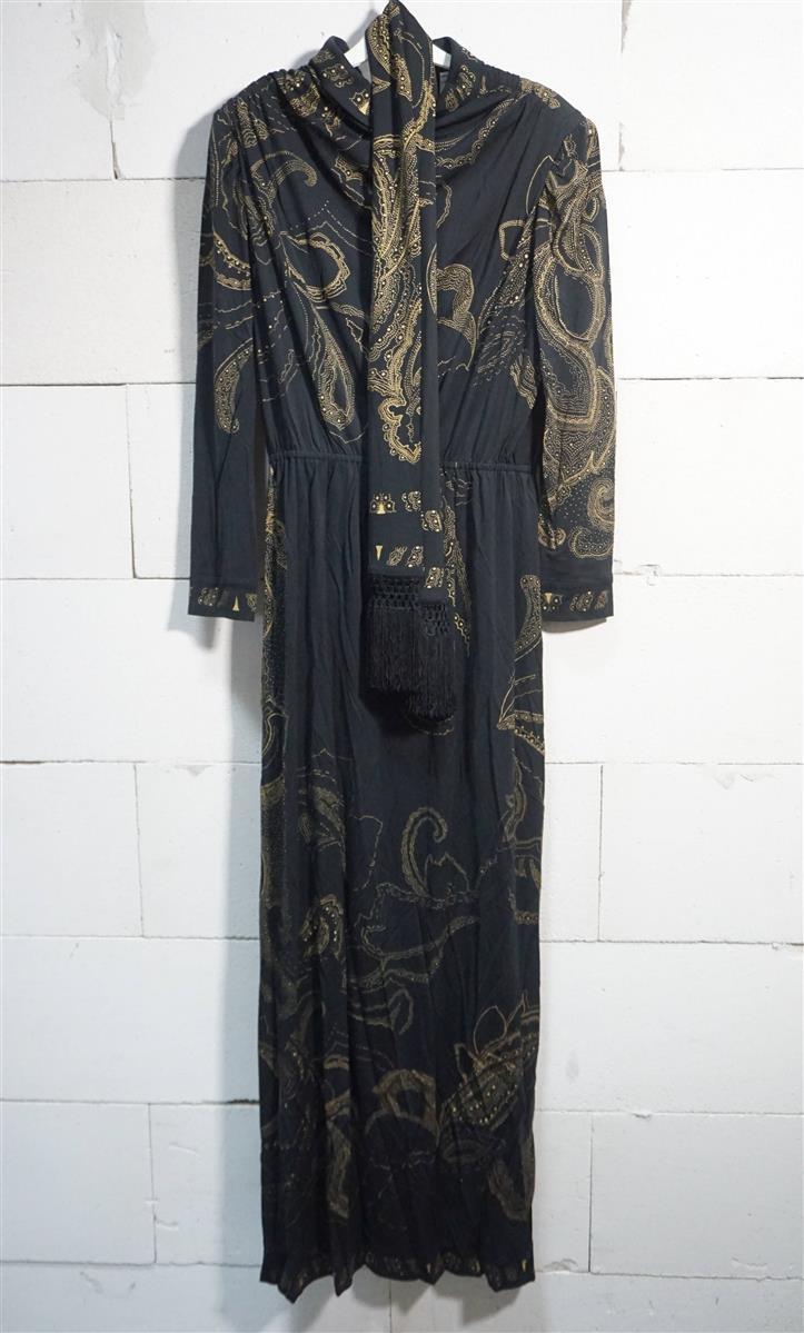Leonard Fashion Paris Luxury Dress 100% Silk Torpedo Ornoir Waist 4 (42-44)