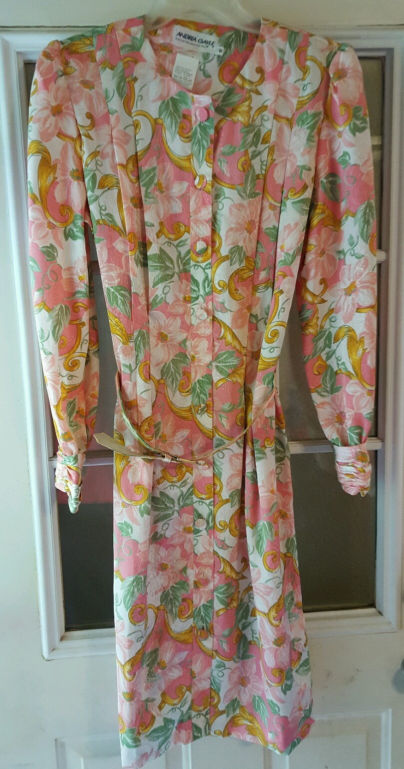 Vintage Andrea Gayle Belted Polyester Dress Size 10 by Lesley Fay