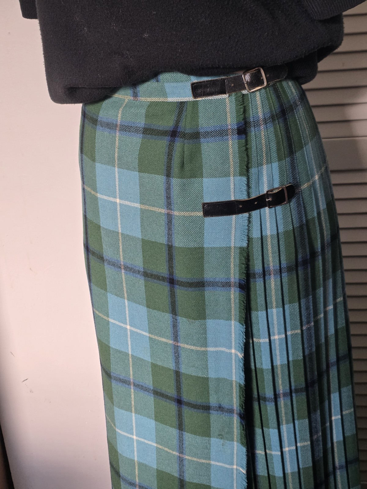 Vintage Forsyth Of Edinburgh Women’s Tartan Wool Maxi Skirt Blue Green Plaid L