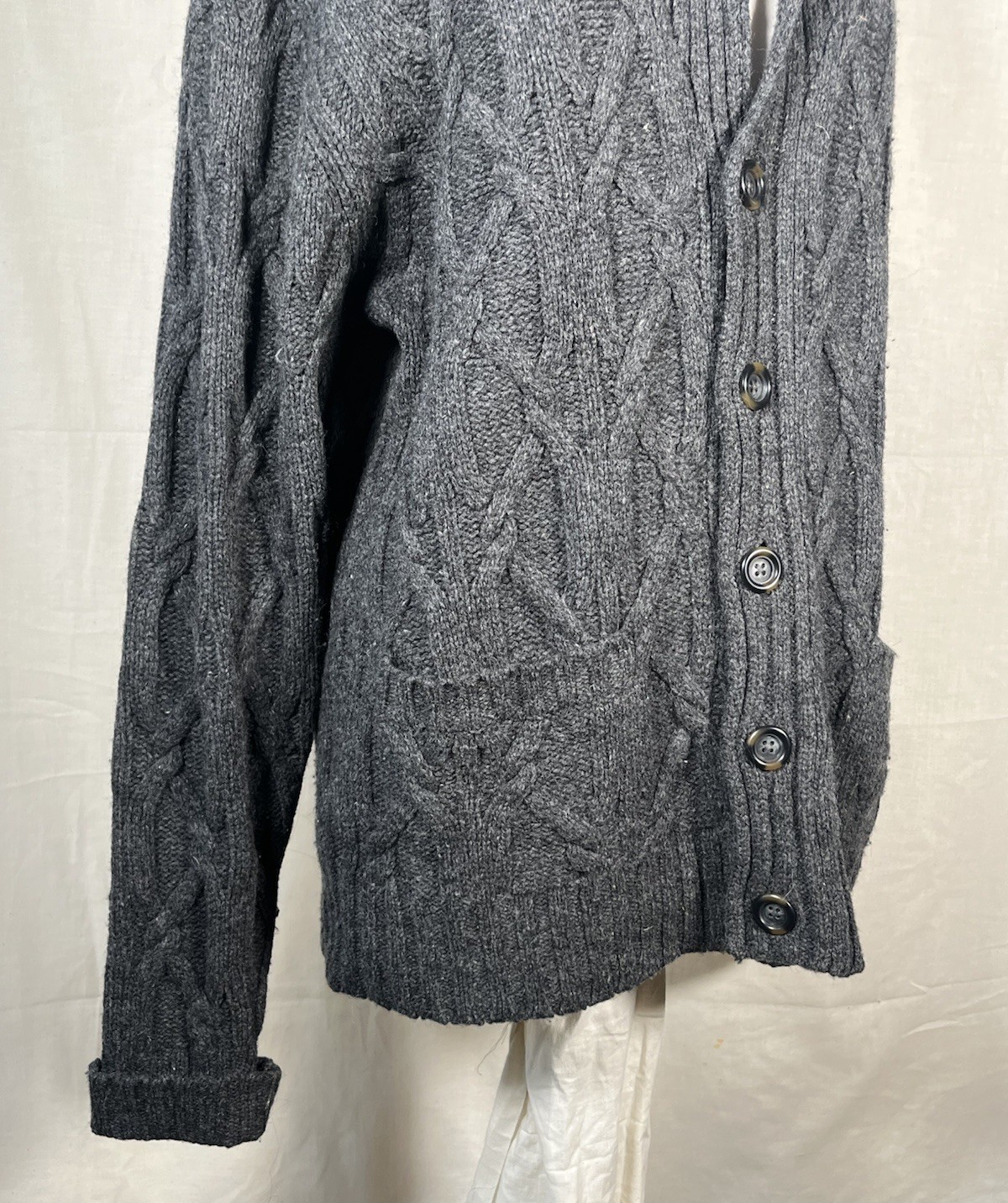 Vintage 60s 70s Pendleton Cable Knit Lamb Wool Collar Cardigan Sweater Grey M US