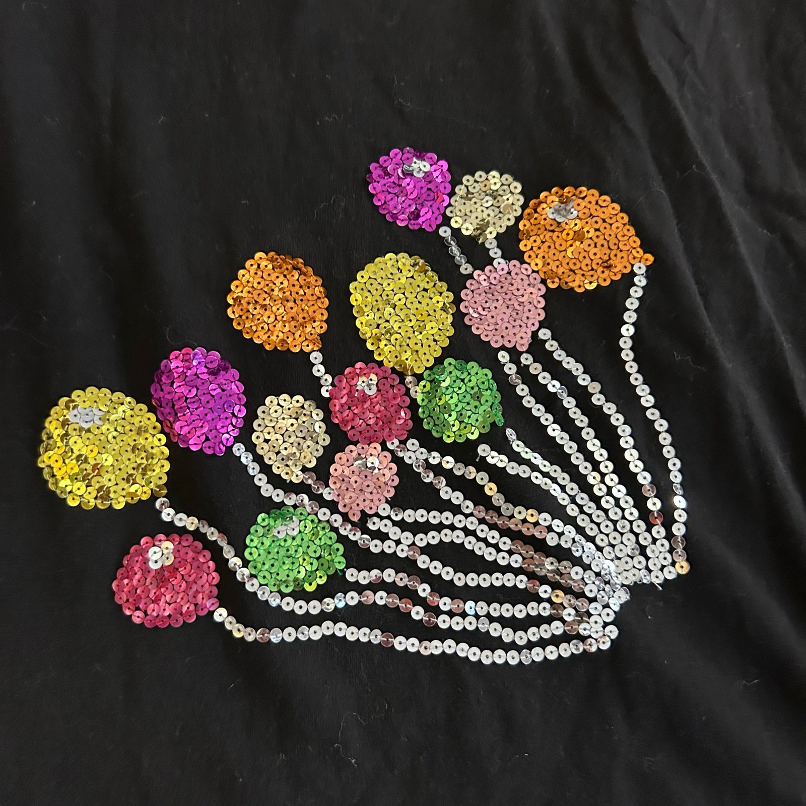 Vintage Sequin Graphic Tee 80s Party Balloon Theme One Size
