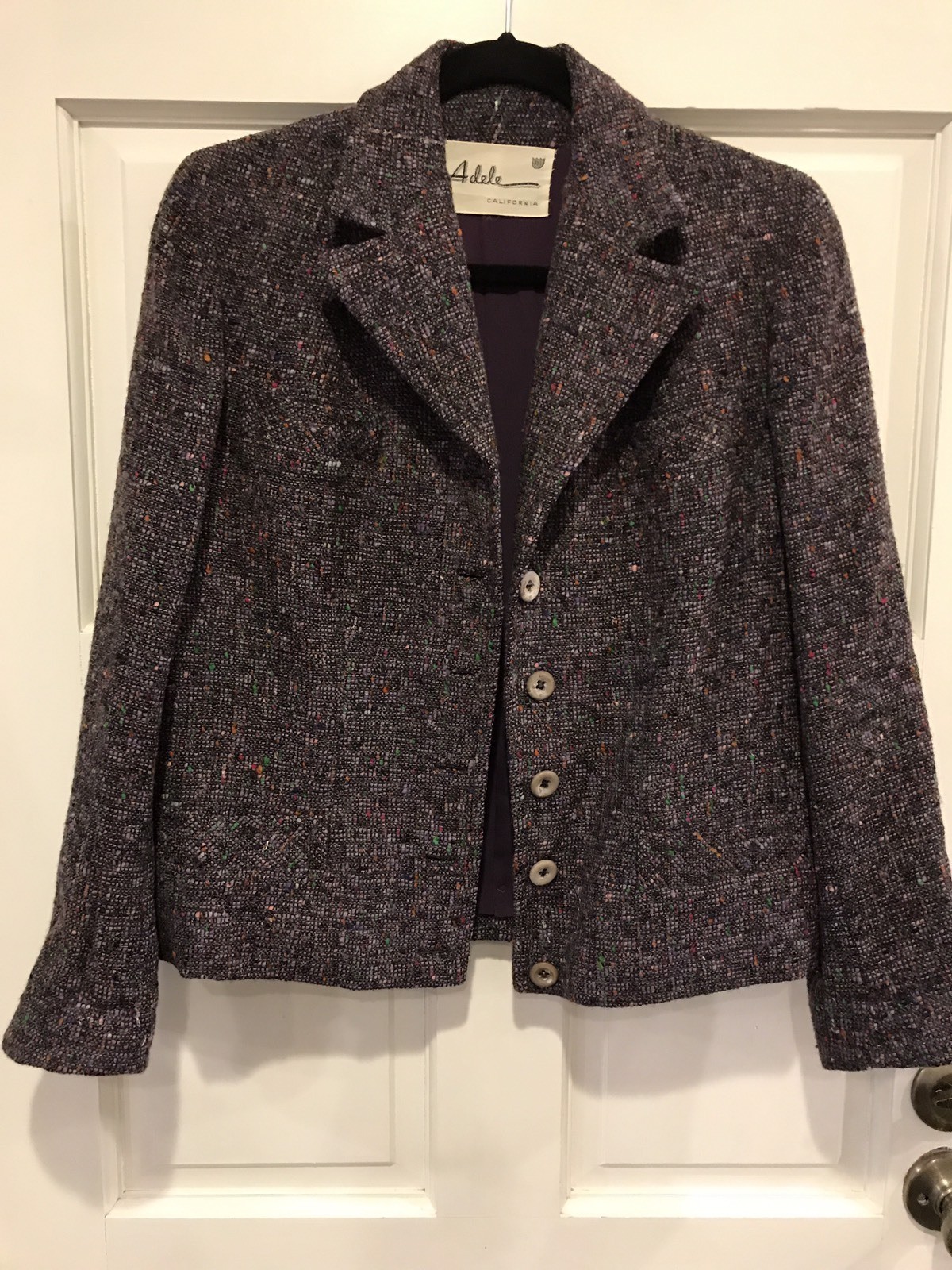 Adele California Purple Multi Color Tweed Jacket Blazer 1950’s Vintage Button