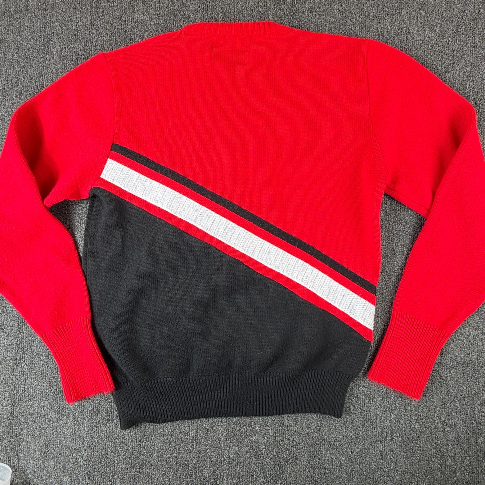Vintage Dehen Knitting Co Cheerleader Sweater Red Black White Orlon Acrylic L
