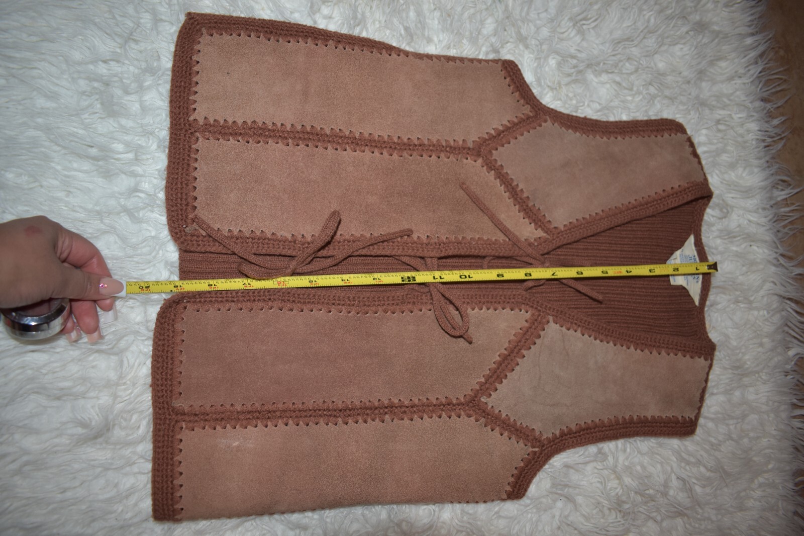Vintage Modern Junior 1970’s Leather/Suede and Crochet Vest and skirt set Size