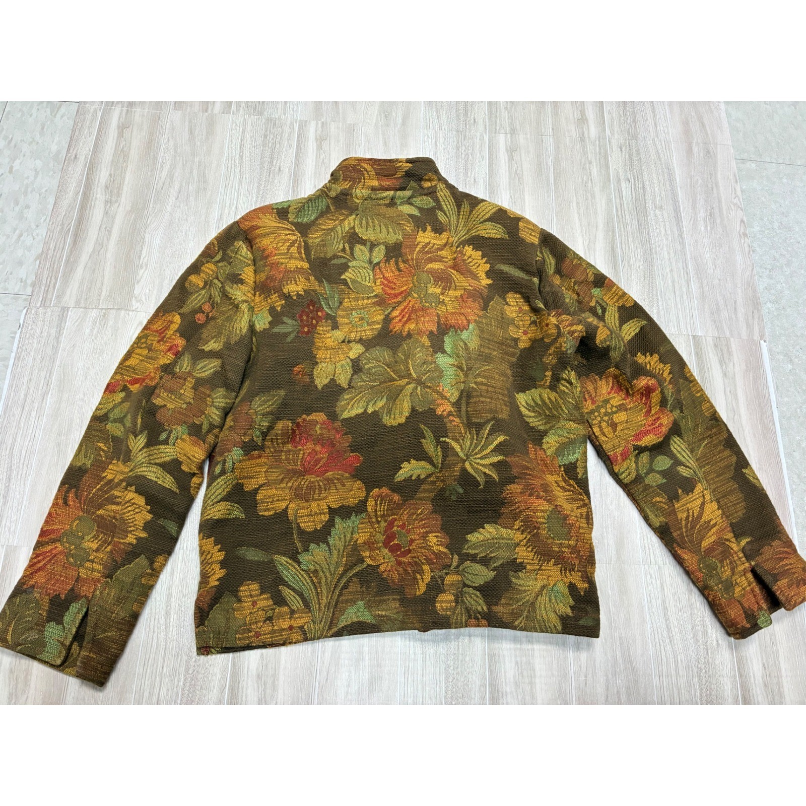 Painted Pony Vintage Tapestry Jacket Floral Botanical Wood Button USA Small