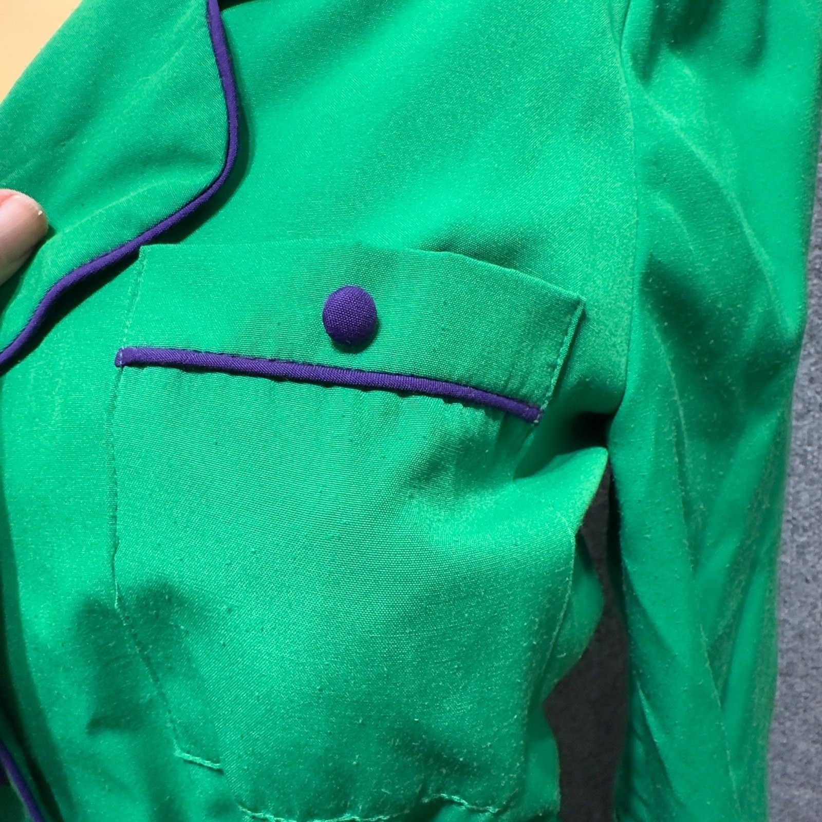 Vintage Lindsay Scott Green Midi Dress Belted Blue Trim S/M