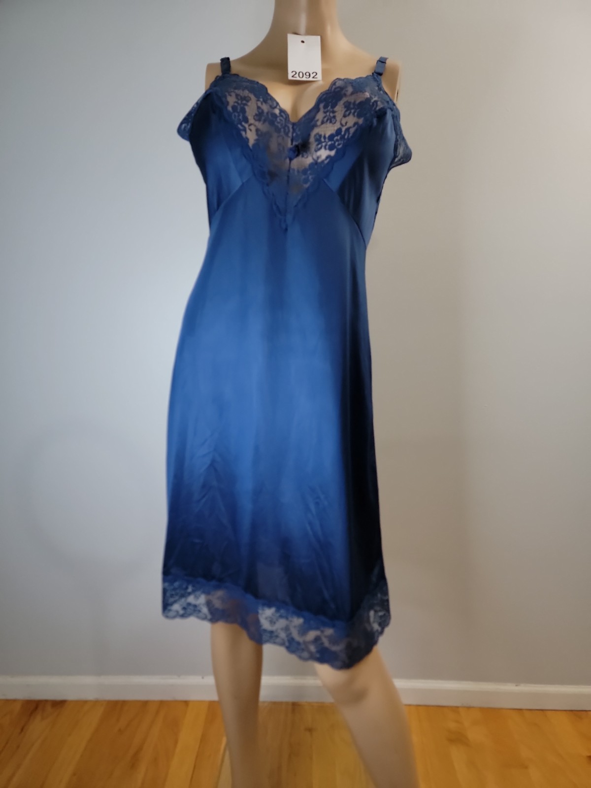 Greenco Maid Tricot Nylon Royal Blue Full Slip Lace Detail Size 38