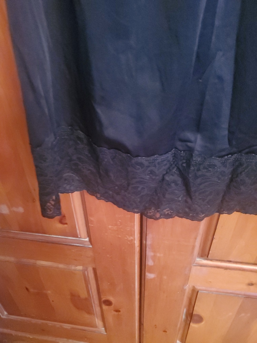 Vintage Half Slip Size Med. Black Tricot Nylon Side Slit Lace By Vanity Fair