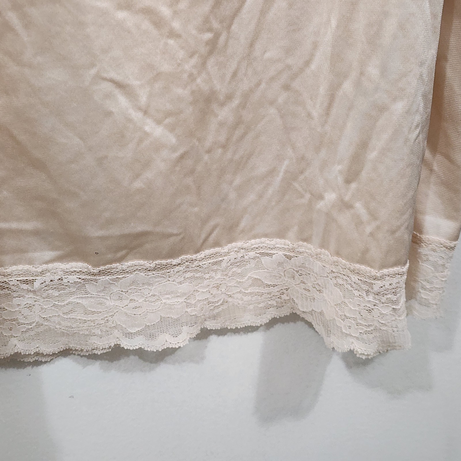 Vintage Beige Satin Nylon Lace Trim Knee-length Slip Skirt Elastic Plus 26/28W