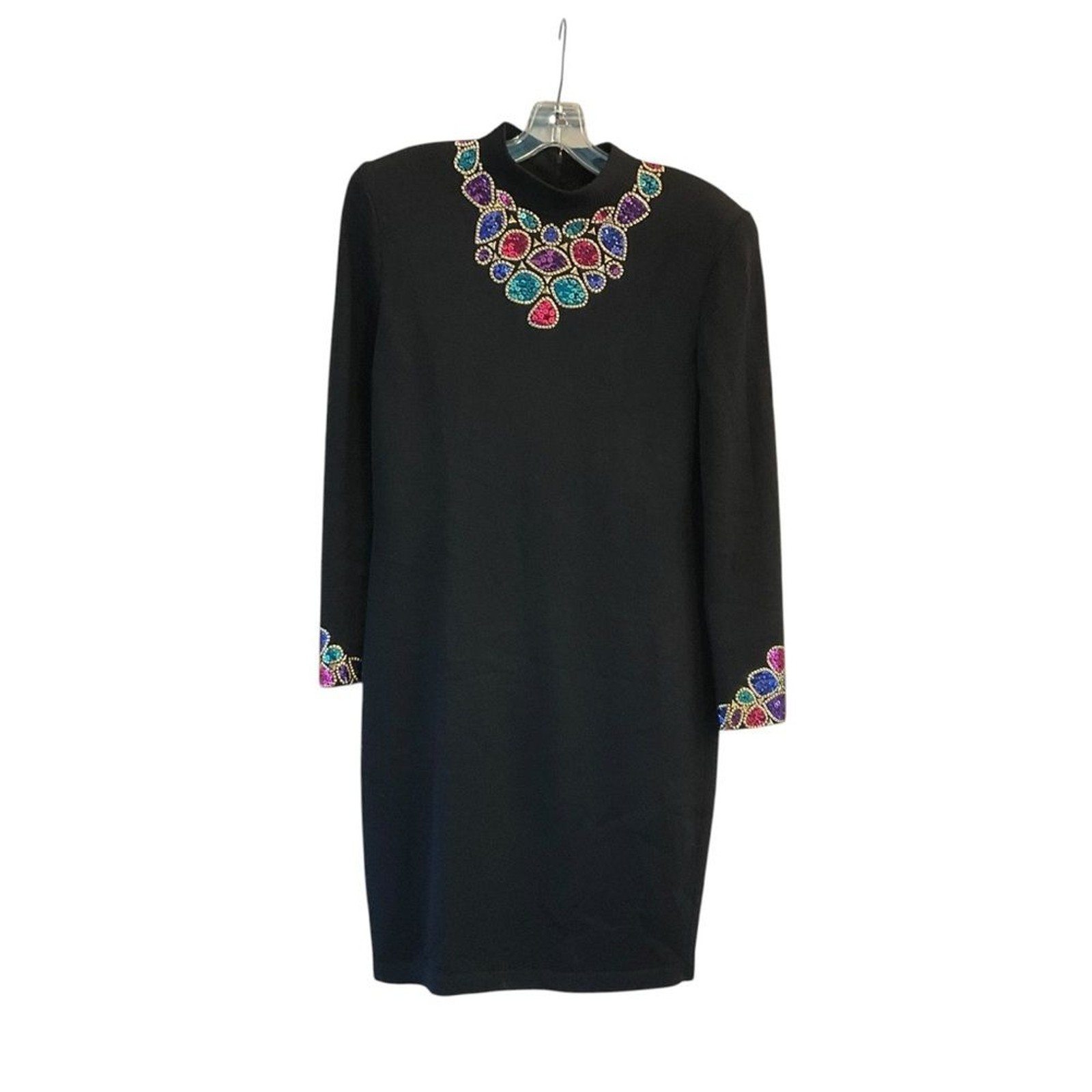 Vtg St. John Evening by Marie Gray Santana Knit Dress Sz 8 Black Jeweled Sequin