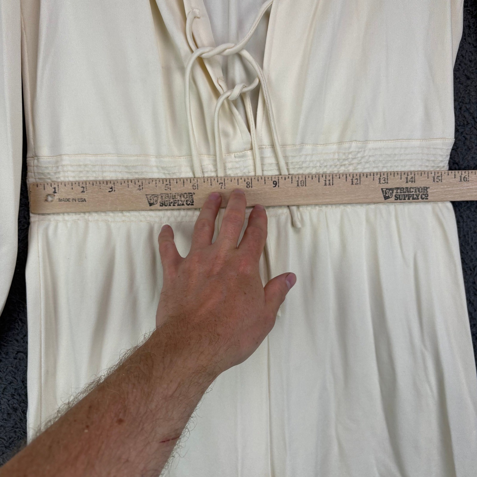 Frances Henaghan Vintage 70s Cream Wide Leg Jumpsuit Lace Up Smocked Womens