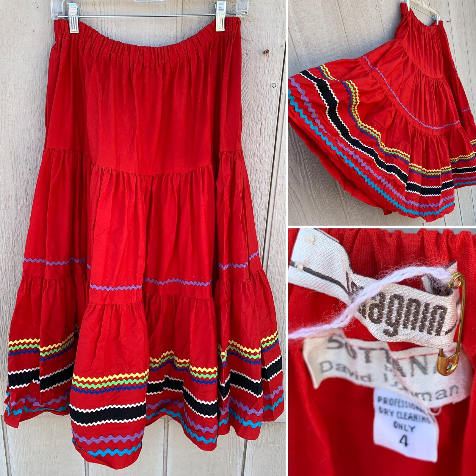 vintage peasant skirt red multicolor ric rac i magnin Sottana by David Lobman 4