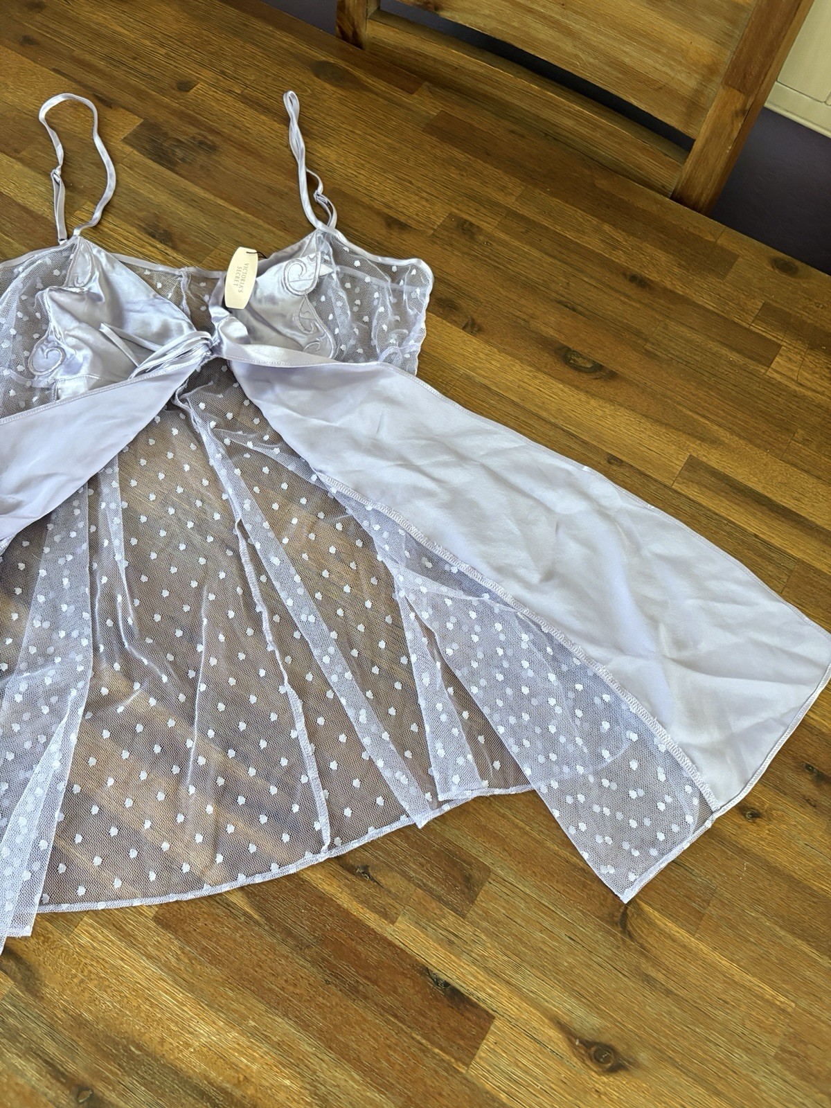 VTG Victoria’s Secret Babydoll Large Lilac Purple Polka Dot Silky Negligee NWT