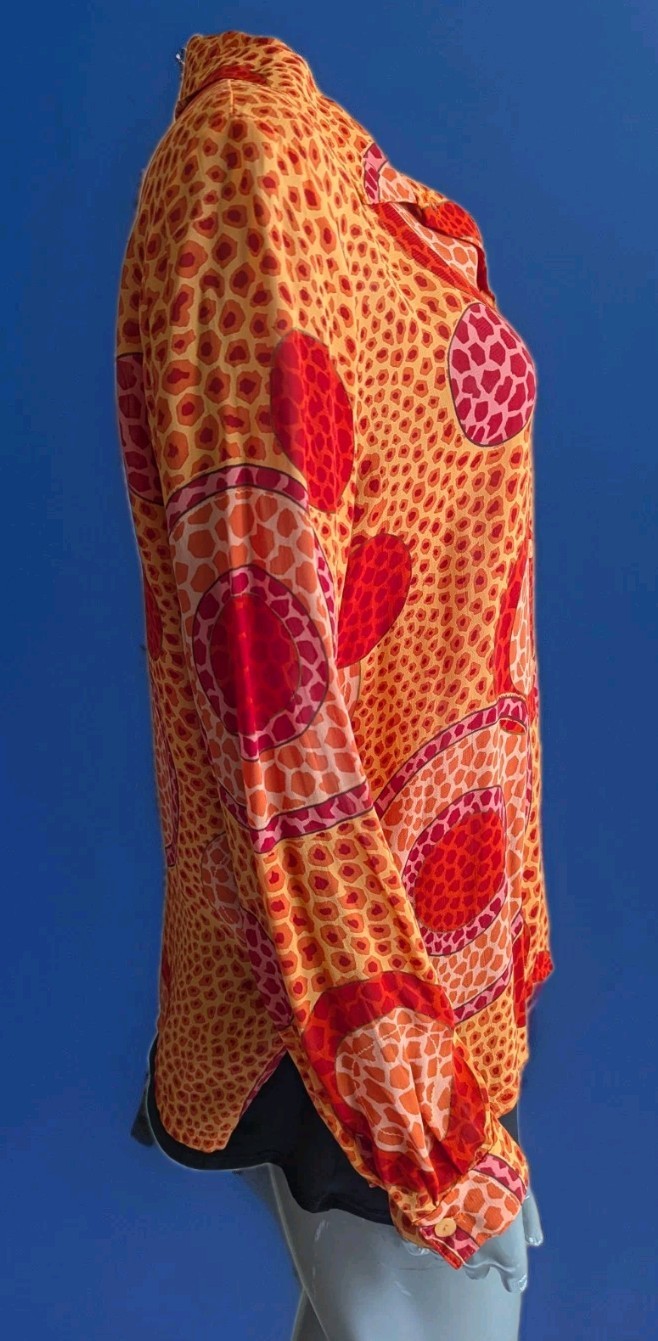 VTG Ilyse Hart Ltd Orange Rayon Button Down Shirt w/Psychedelic Bubble Print M