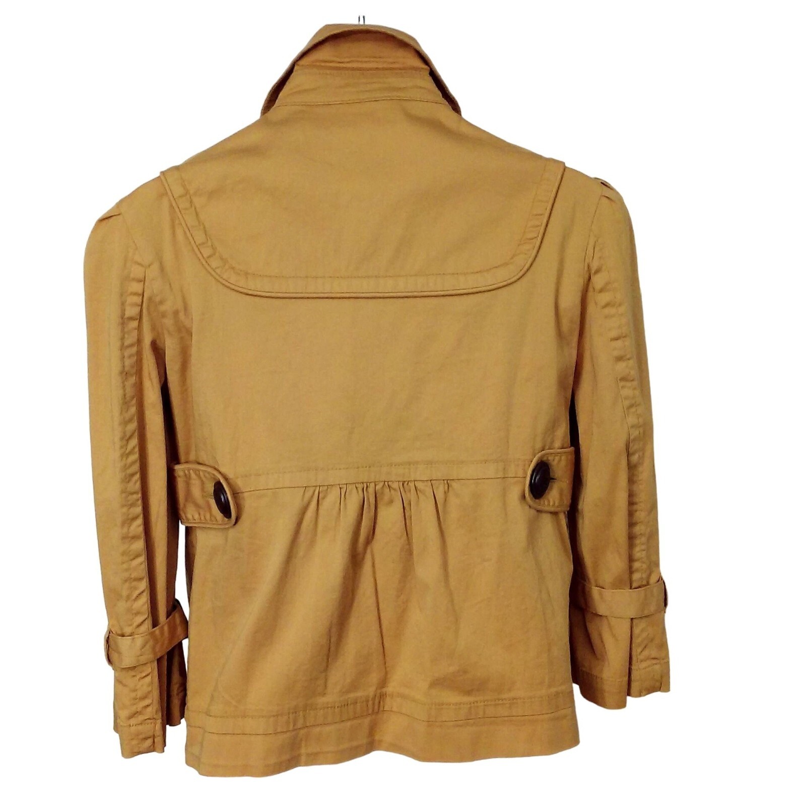 Vintage 90s American Rag Pea Coat Crop Jacket -S Pockets Buttons Safari Mustard