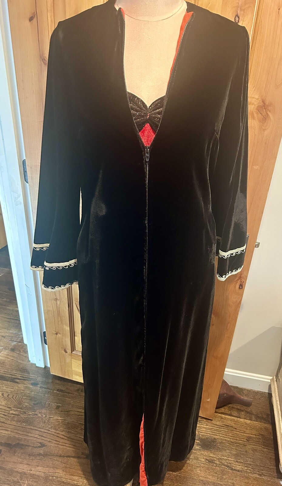 Vintage 60s Maxi Dress Velvet Black Caftan Mr Mort by Stan Herman Sz 10/12