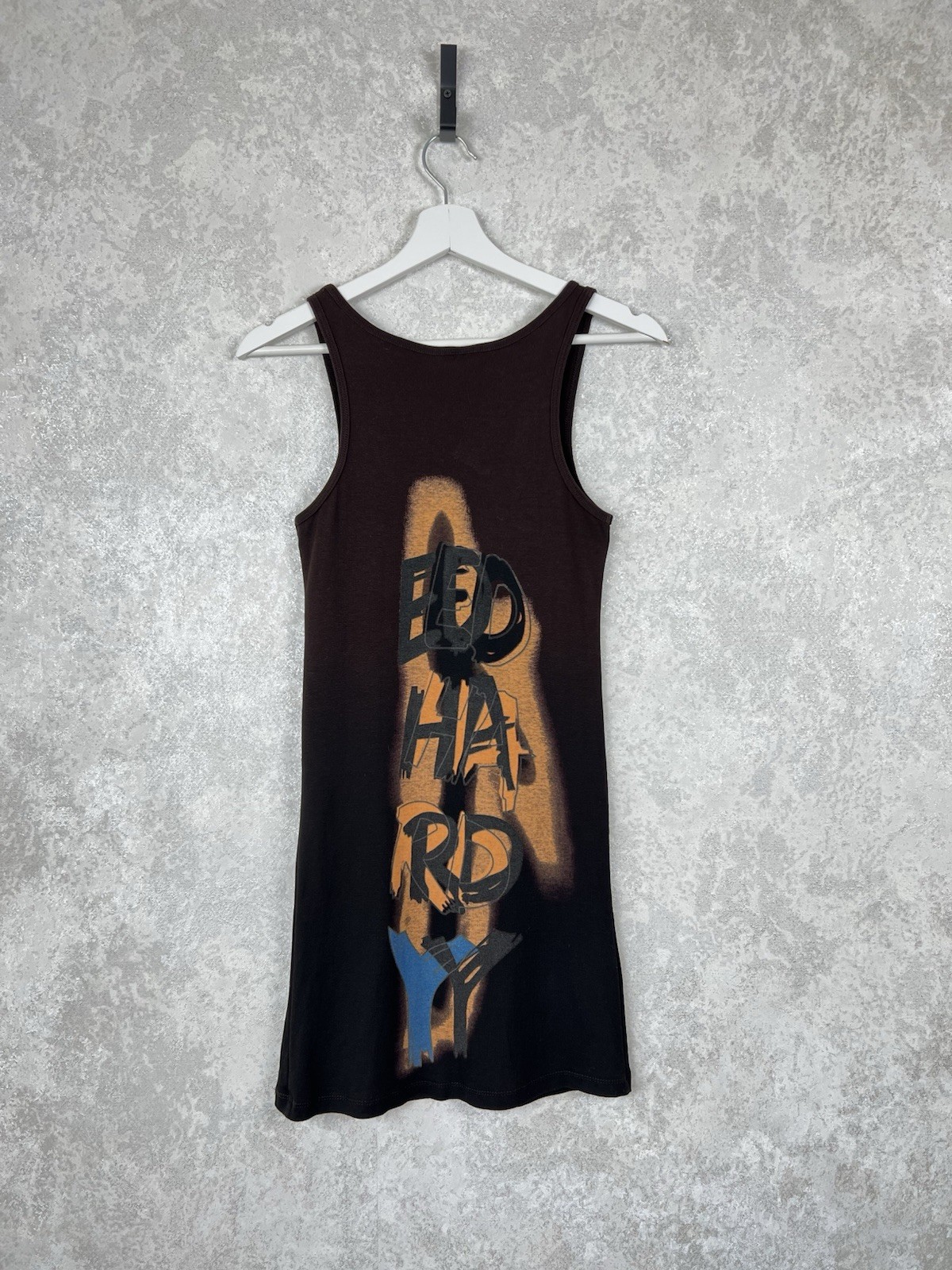 Vintage Ed Hardy Christian Audigier Tiger Rhinestone Ombre Tank Dress Brown Y2K