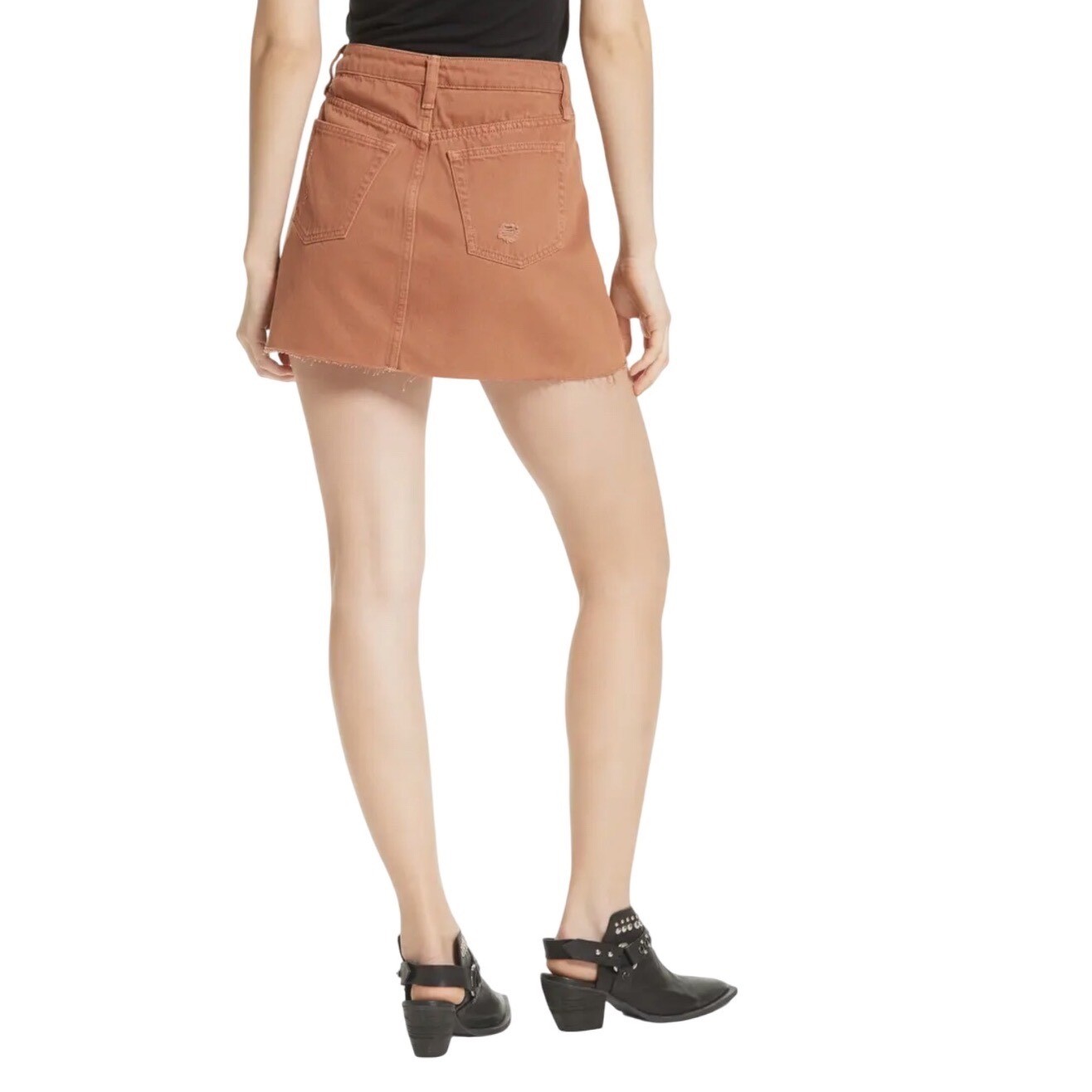 FREE PEOPLE We The Free Y2K Denim Distressed Raw Hem Mini Skirt Size 27