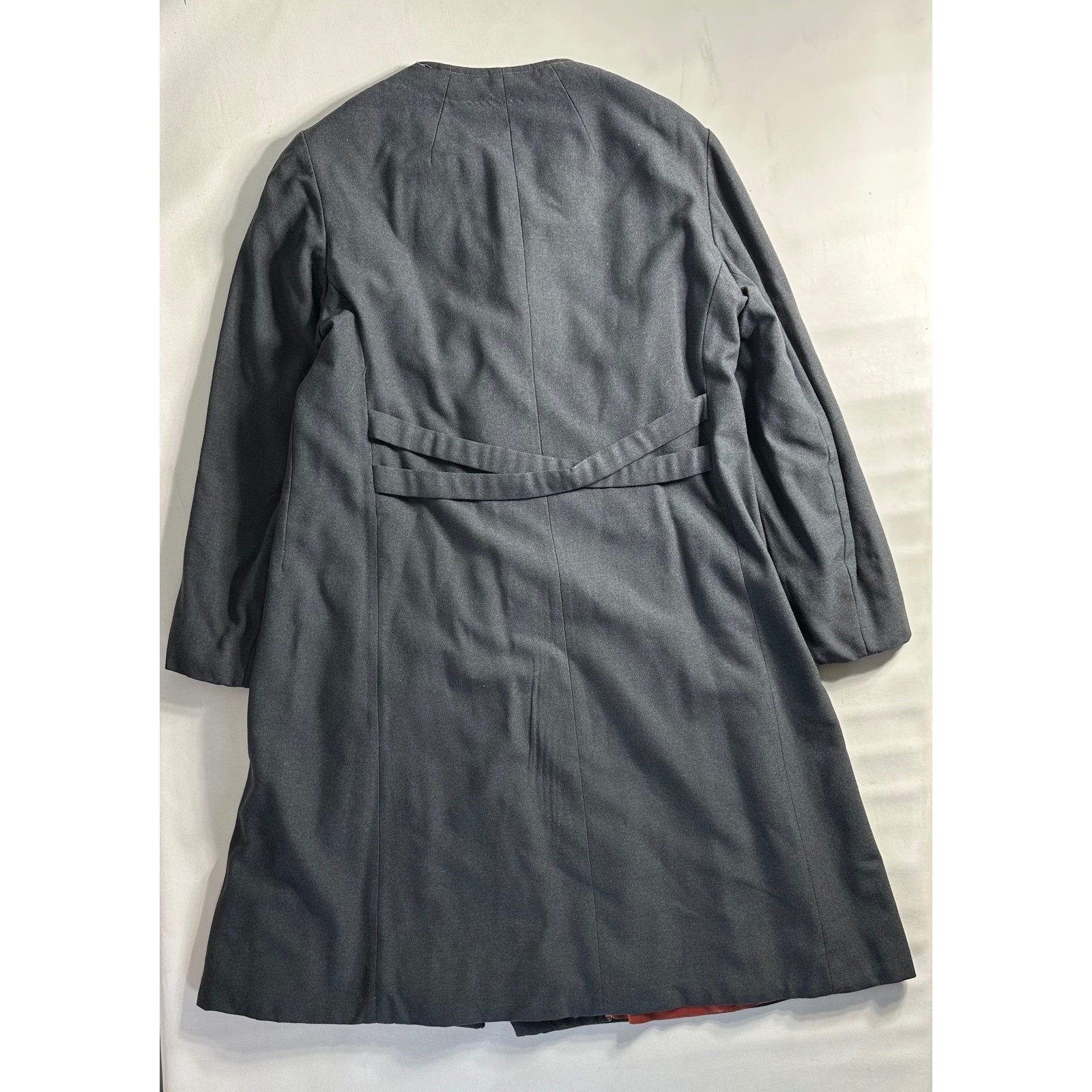 Vintage Shagmoor 60s Mod Charcoal Gray Wool Collarless Long Coat Pink Lining