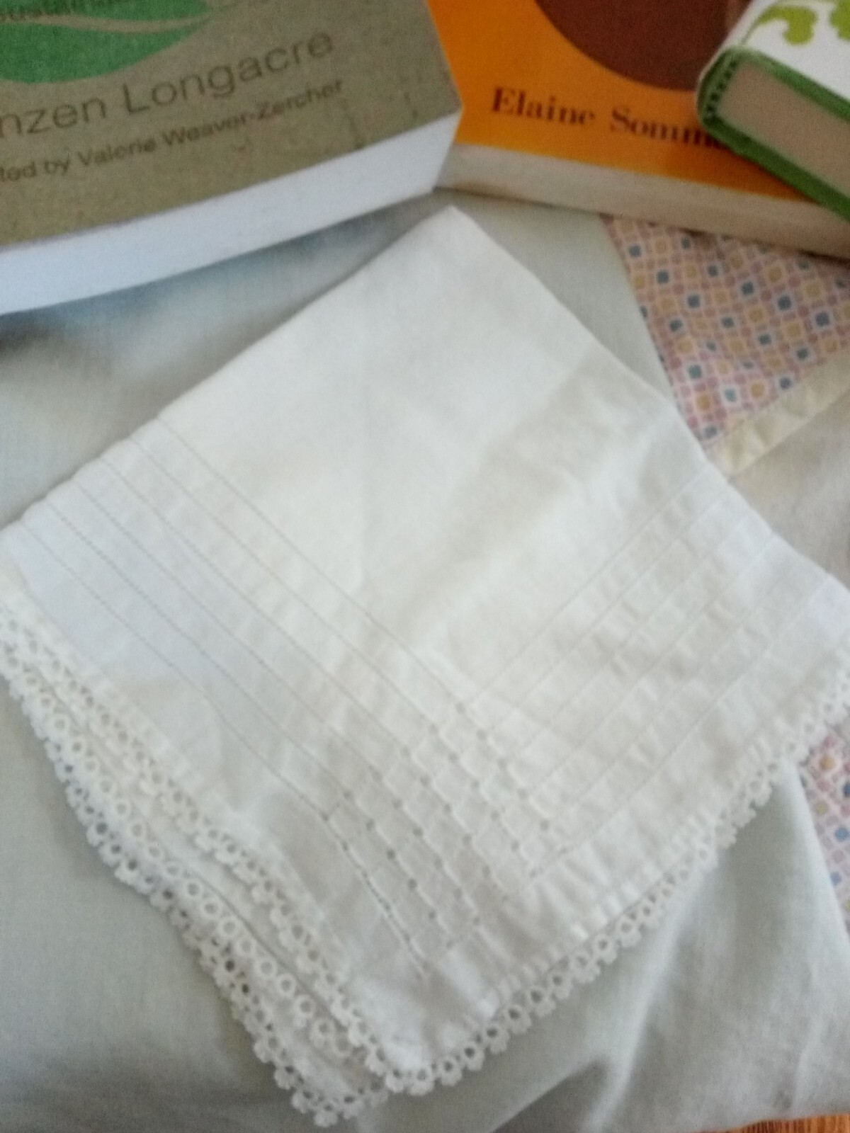 Vintage Mennonite Women’s Lot Bonnet, 2 Smock Aprons, Handkerchief, and 4 Books
