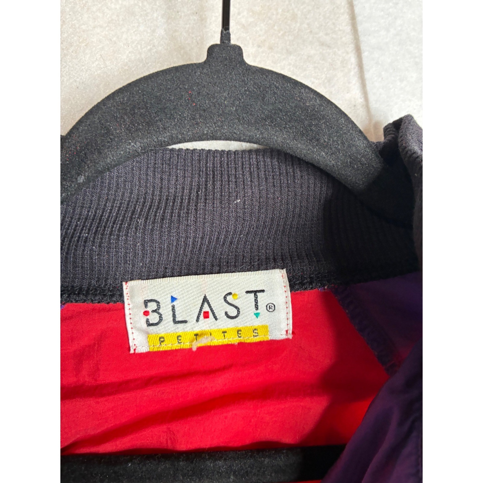 Blast Petites Vintage 80s Colorblock Windbreaker Jacket Red Purple Blue Teal