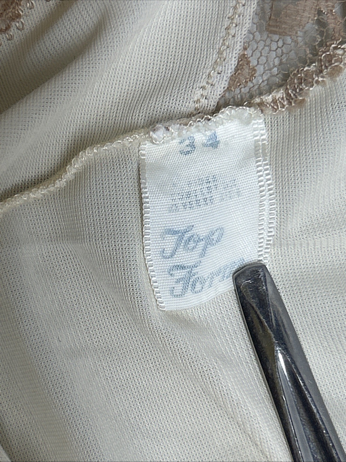 Vintage Top Form Slip Dress Nightie Cream Tan Lace Sz 34 Embroidered S3