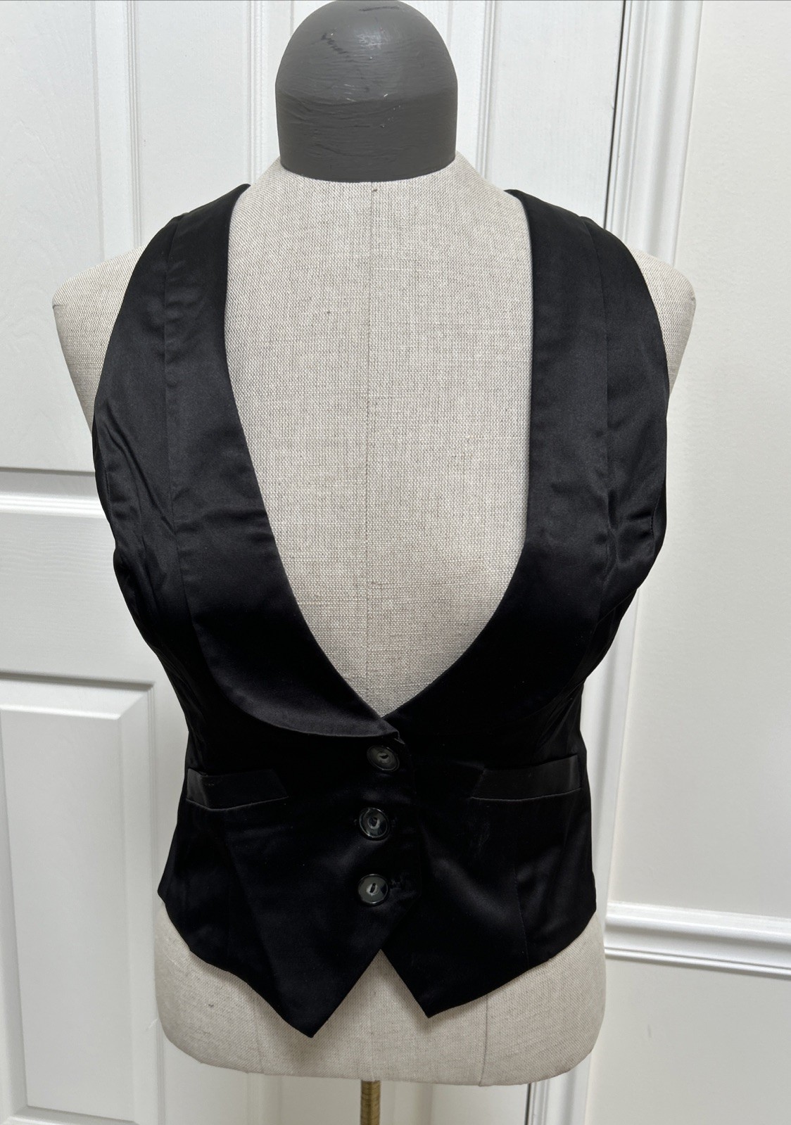 VTG Black Satin Women’s Dress Vest Waistcoat Tailored Classic BCX Med