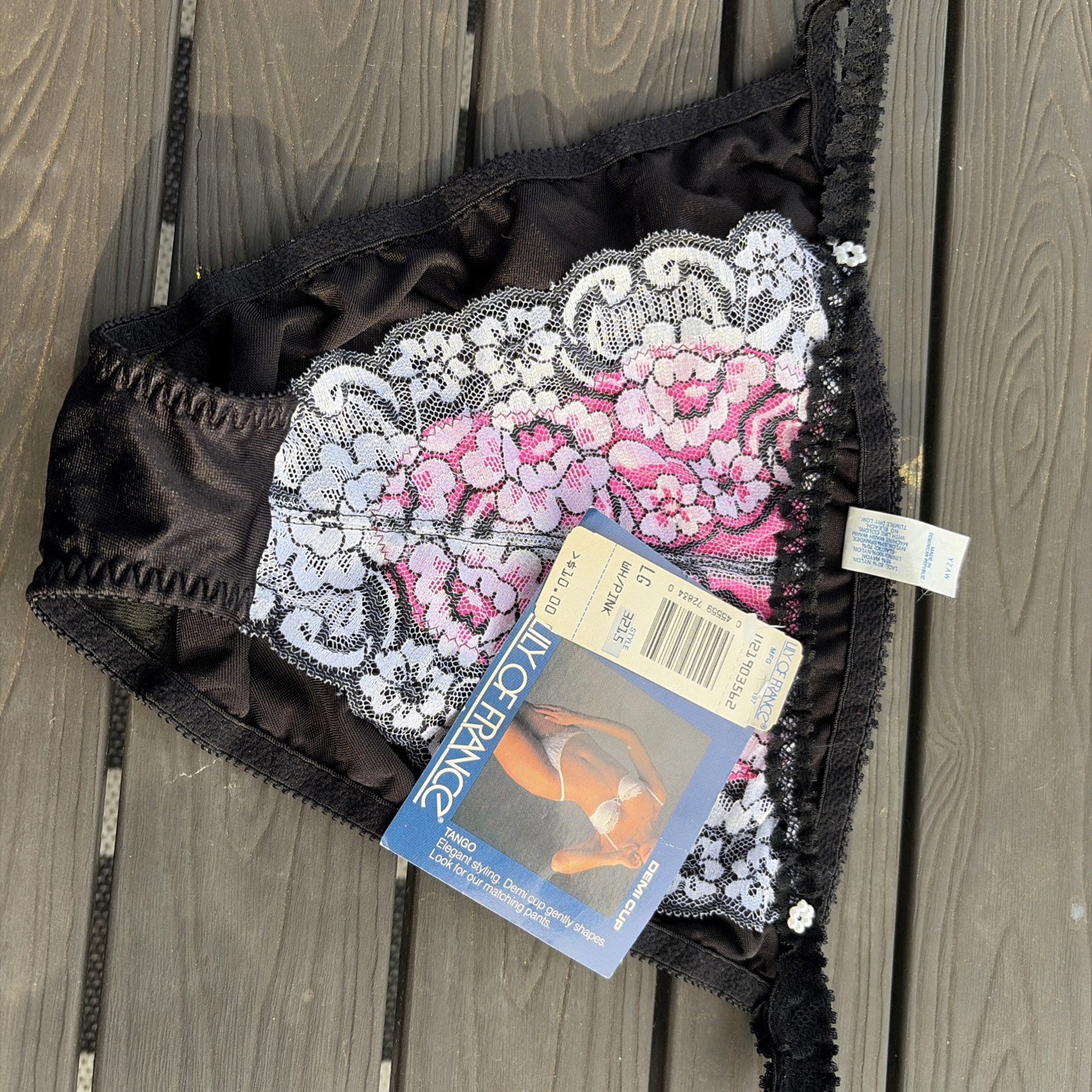 New Vintage Lily of France Lace White/Pink/ Black Panties Size Large