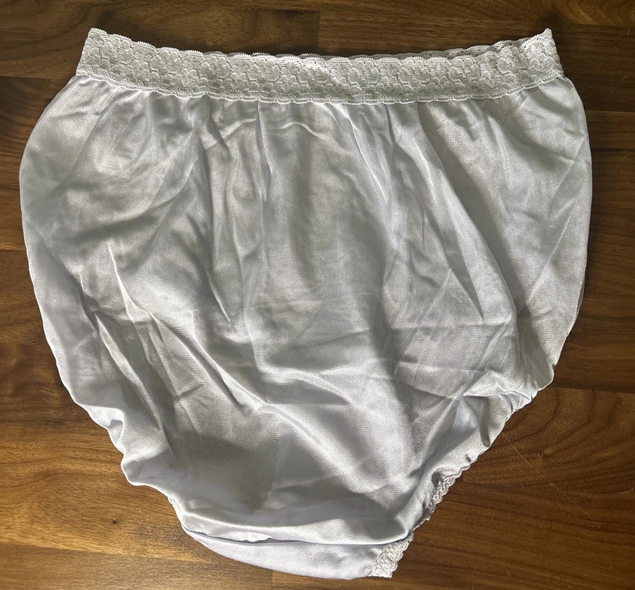 Vtg Fruit Of The Loom Panties Sz 6 Lilac Silky Nylon Lace Hi Cut Side Tag NOS
