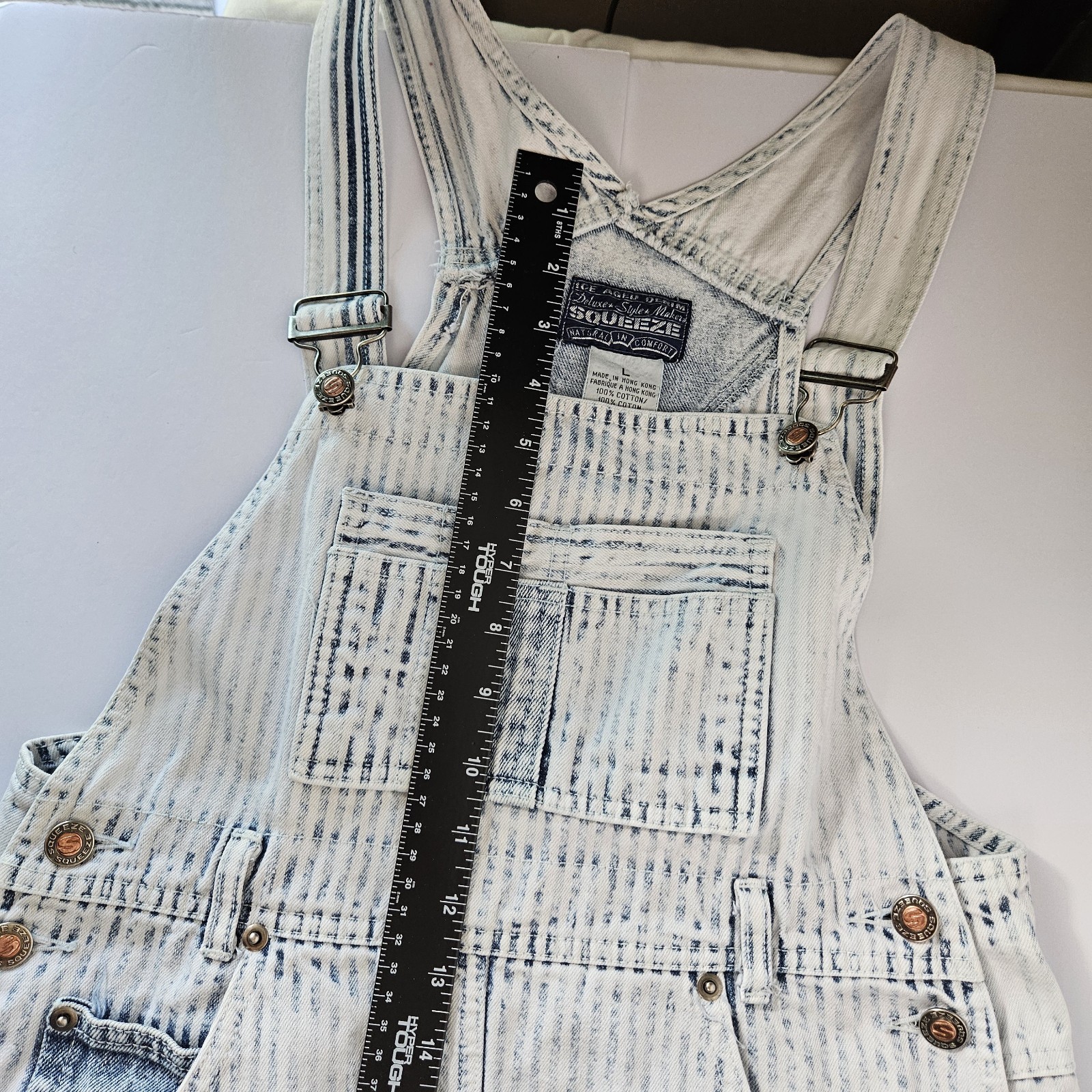 Acid Wash 80s RETRO Striped Denim Overall Skirt Size L Western Country Thunder