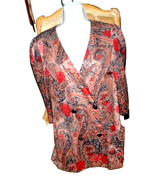 TINA BARRIE Petites Vintage 3/4 Sleeve V-Neck Multi-Color Paisley Suit Jacket 12