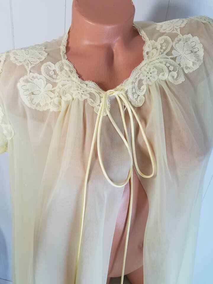 Vtg 60s Yellow Chiffon Robe Peignoir Gossard Artemis Petite S M L bust 42