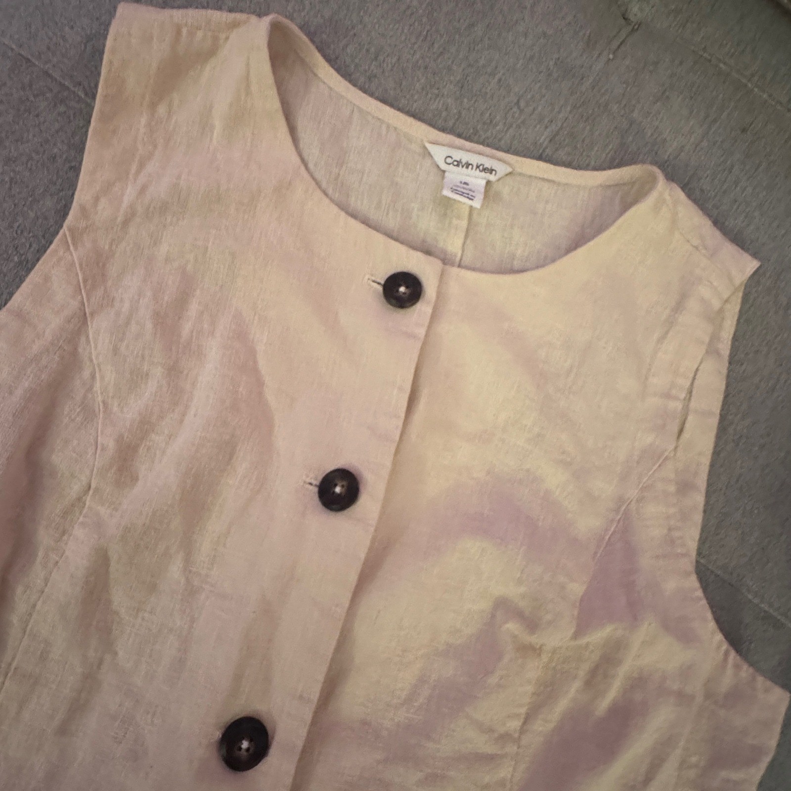 Calvin Klein Womens Linen Cotton Button Front Vest L 90’s Kelly Kapowski-style