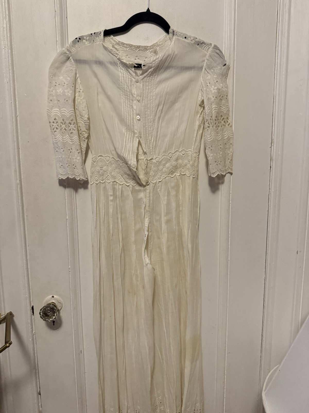 Antique Edwardian White Irish Lace Eyelet Cotton Lawn Lingerie Tea Summer Dress