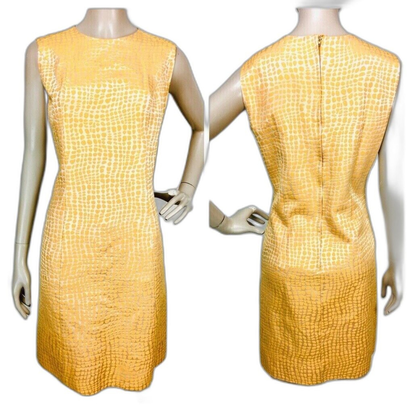 Vintage 50s Elinor Gay Original Gold Brocade Sleeveless Shift Dress Size S/M