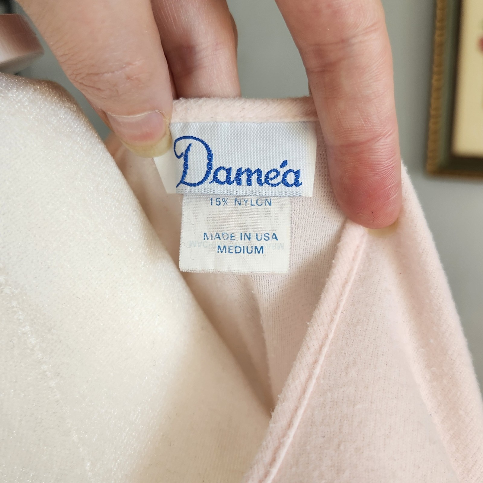 Vintage Fleece Nightgown Pink Damea Long Sleeve Size M Made in USA