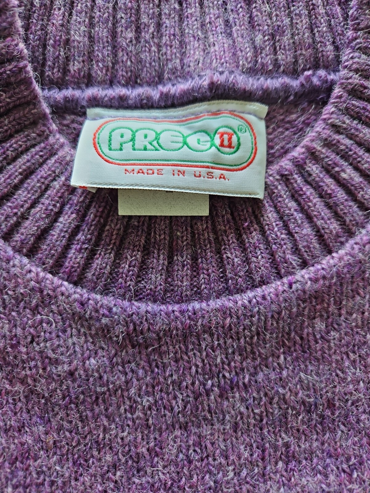 VTG NOS 70s Prego II Preppy Purple Shetland Wool Blend Pullover Sweater Large