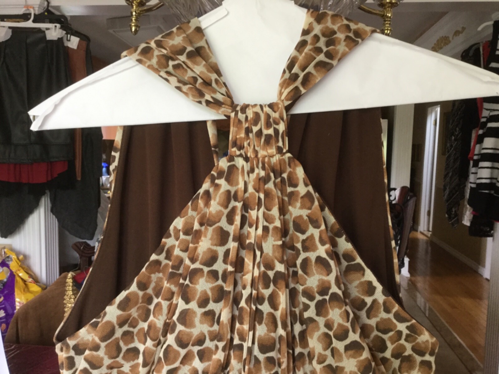 VIVIENNE TAM LEOPARD High Neck HALTER Open Back SHEATH Dress Size 3