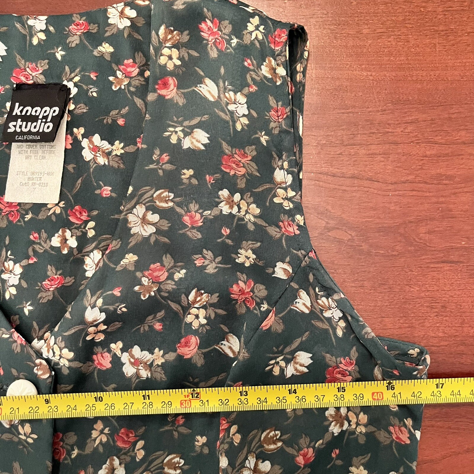 Vtg KNAPP STUDIO 90’s Sleeveless Button Down Blouse Hunter Green Floral Sz 7 Y2K