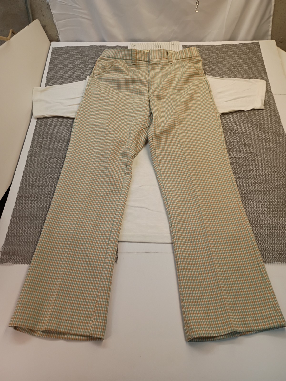 VTG 70s John Blair Menswear 2-piece Matching Set Plaid Flare Bell Bottoms W Polo