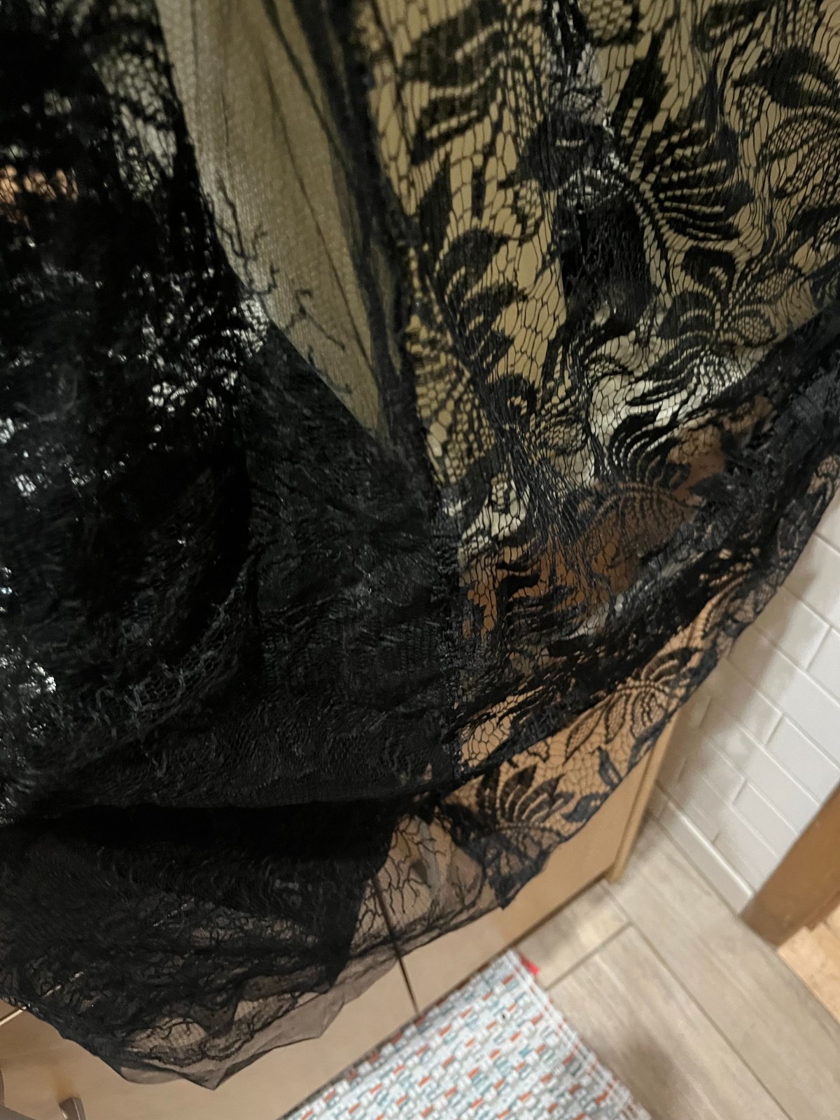 1920’sFlapper Black Vintage Lace Over Dress Acanthus Leaves Design Large