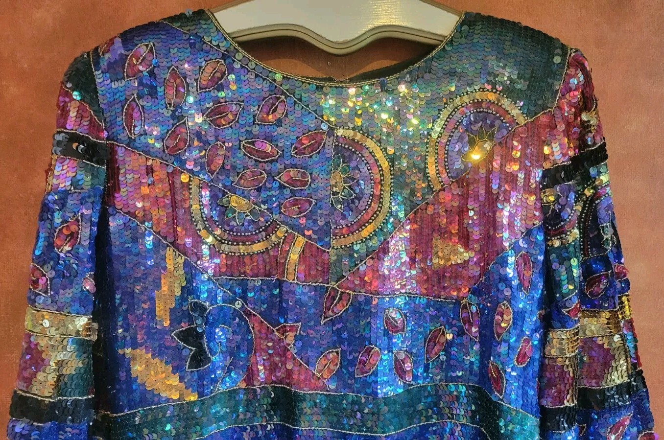 Vintage Jean Joseph Le Bon Stunning Glamorous Multicolor Shirt Sequin Tunic M