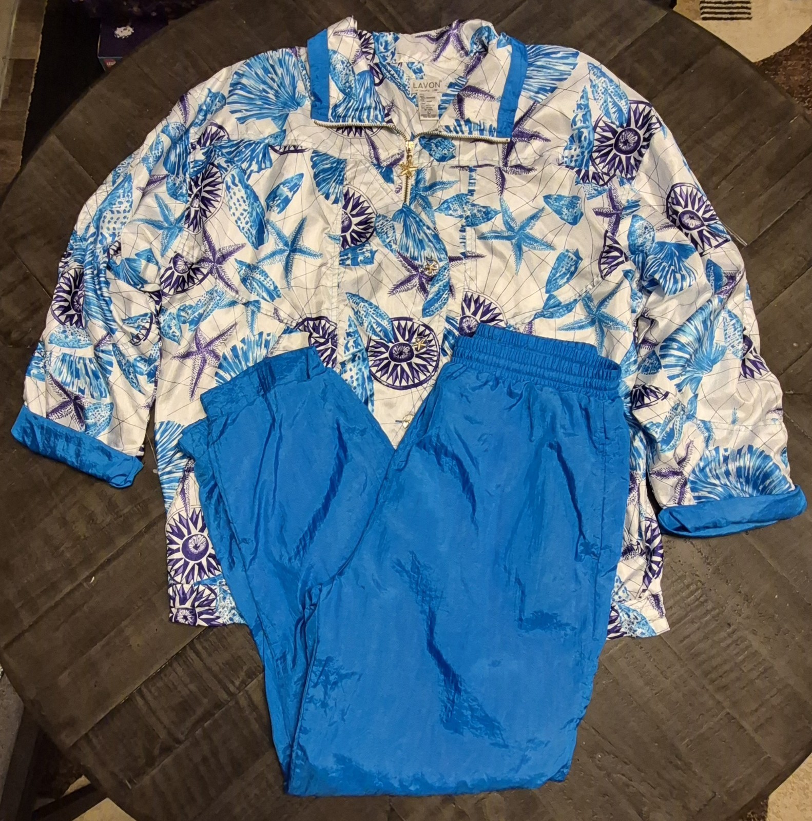 LAVON Vintage 80s 90s Cheerful Corp Teal Windbreaker Jacket Pants Large Starfish